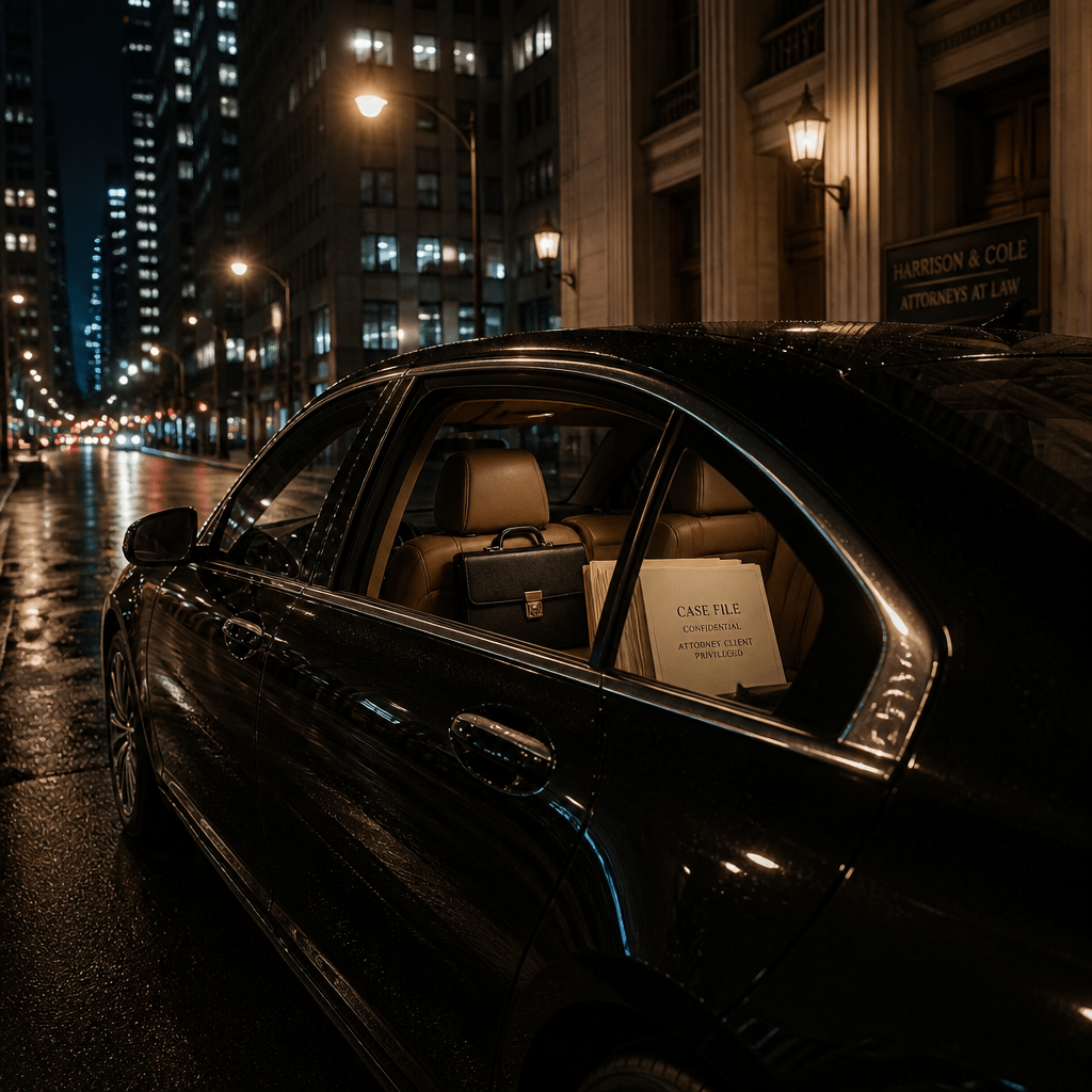 Besetzung von The Lincoln Lawyer – elegante Limousine auf nächtlicher Stadtstraße als Symbol für die Netflix-Krimiserie
