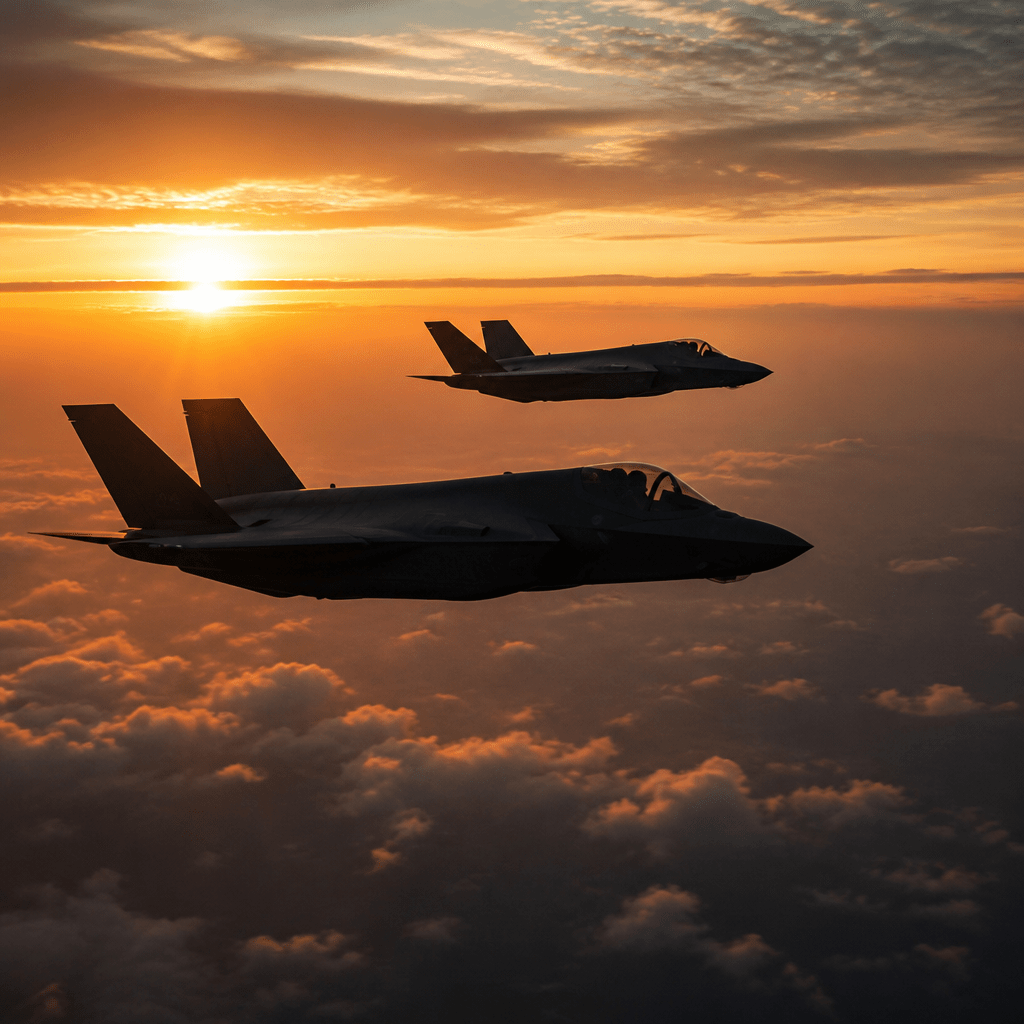 Besetzung von Top Gun – Sie fürchten weder Tod noch Teufel: Zwei Kampfjets im Sonnenuntergang, cineastische Atmosphäre