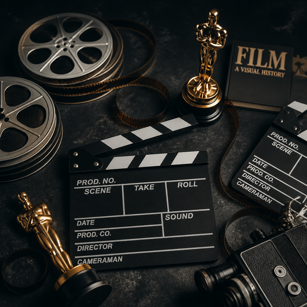 Symbolbild für Filme von Henry Cavill: Filmrollen und Klappe im cineastischen Studio-Setting