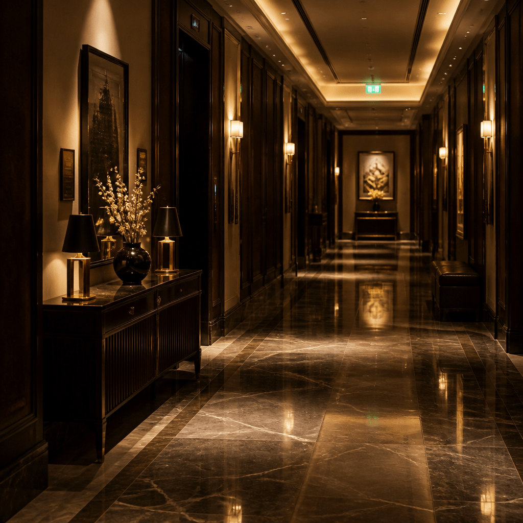 Night Manager Staffel 3 – mysteriöser Hotelkorridor bei Nacht mit dramatischer Lichtstimmung