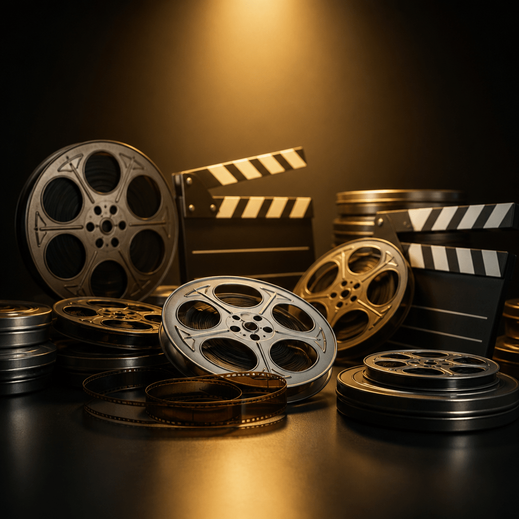 Filmrollen und Filmklappe im cineastischen Licht – Symbolbild für Filme von Jennifer Lopez