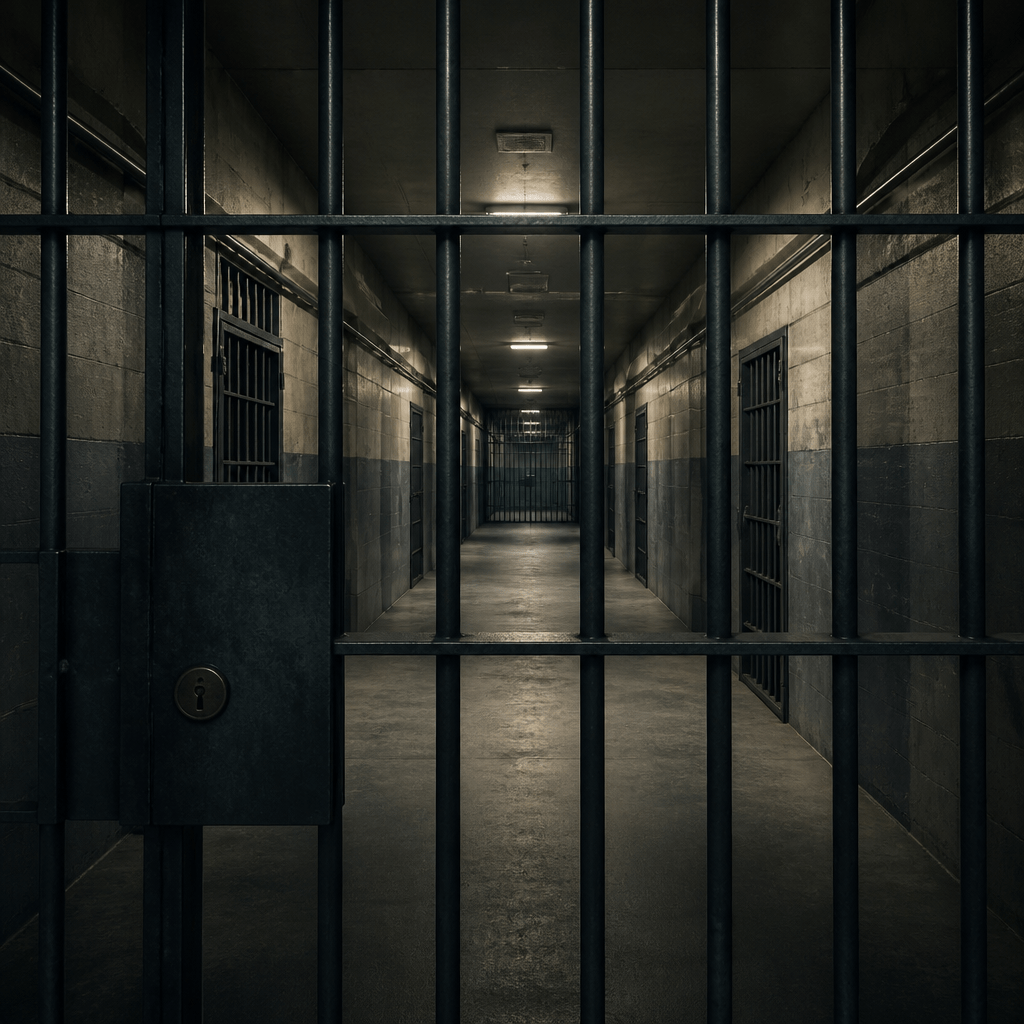 Besetzung von Prison Break – symbolischer Blick in einen Gefängniskorridor mit Stahlgittern und dramatischem Licht