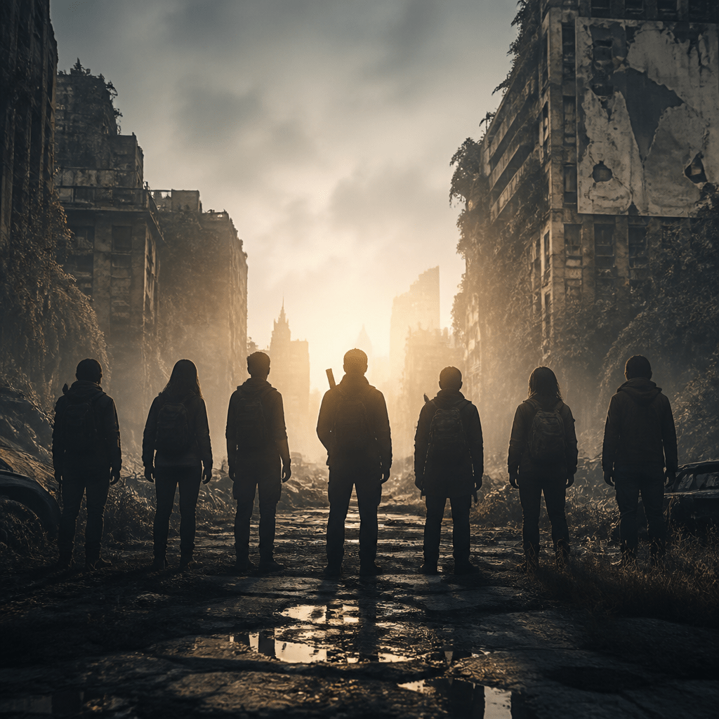 Symbolbild zur Besetzung von The Walking Dead: silhouettenhafte Figuren in verlassener, nebliger Stadtkulisse