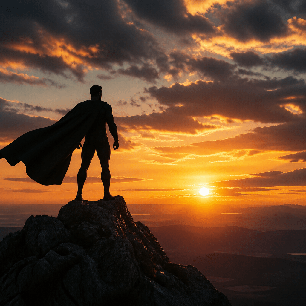 Symbolbild zu Filmen von Chris Hemsworth: heroische Silhouette vor dramatischem Himmel