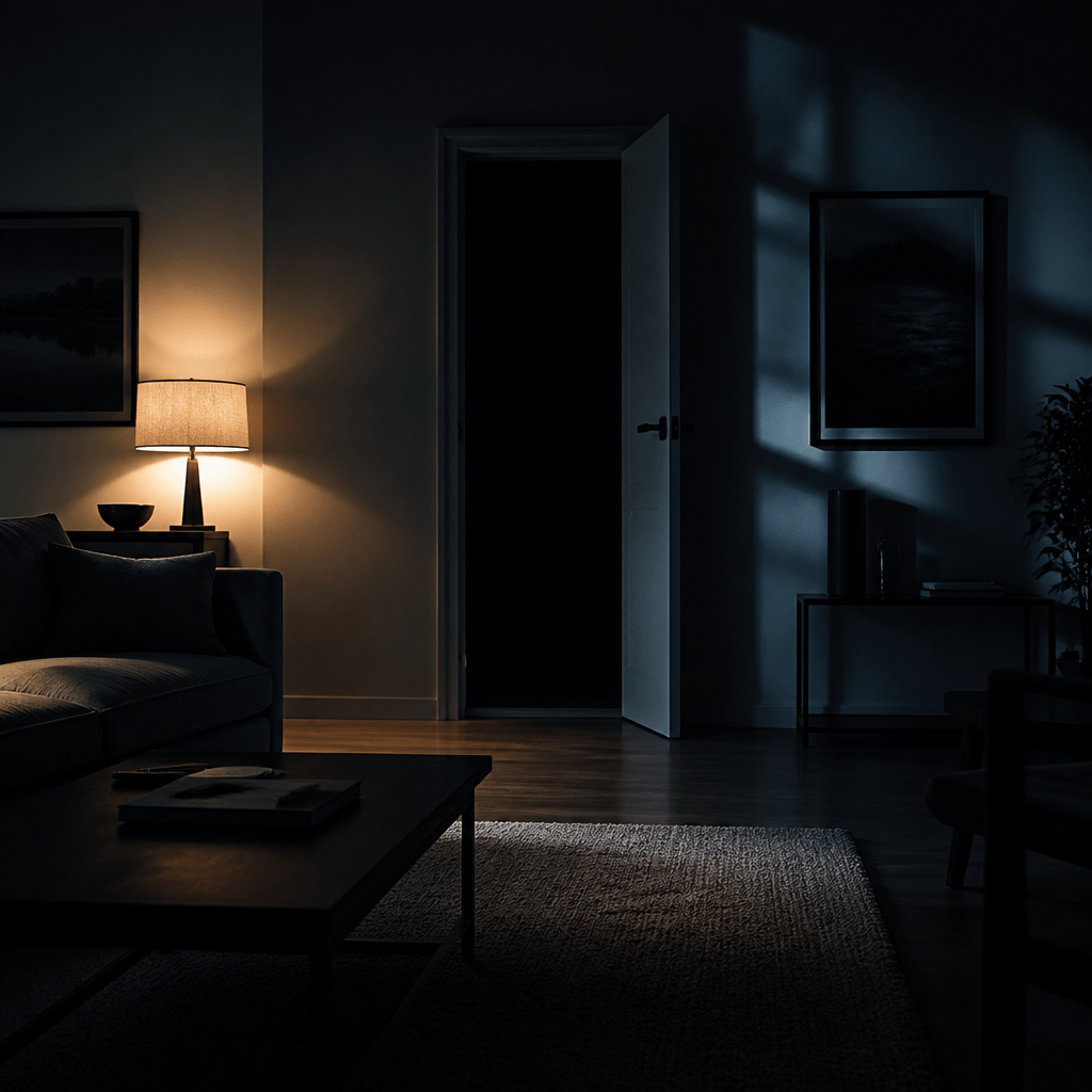 Symbolbild zur 56 Days Serie: düstere Apartment-Szene mit dramatischem Licht als Sinnbild für den Thriller