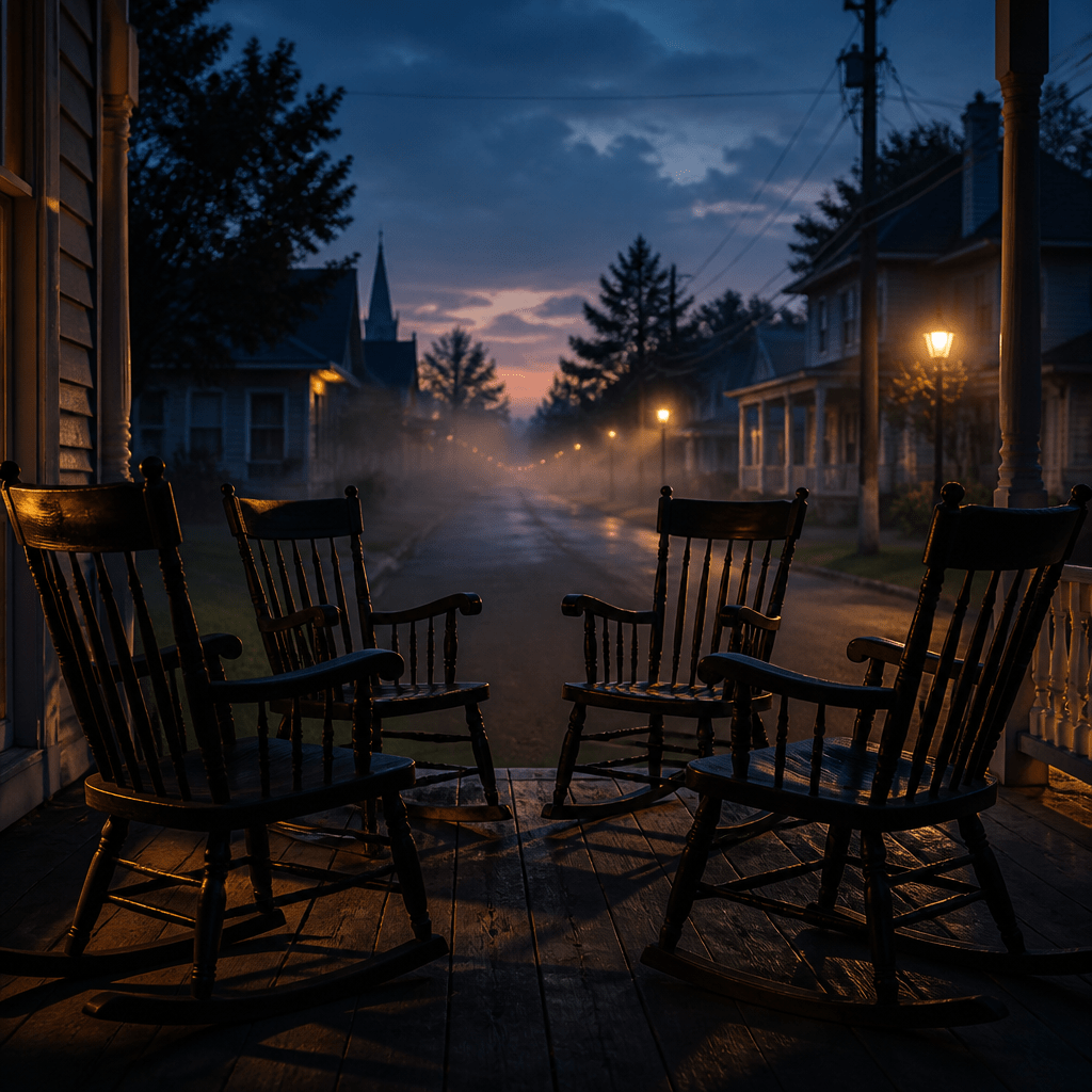 Symbolbild zur Besetzung von Pretty Little Liars: mysteriöse Vorstadtstraße bei Dämmerung mit leeren Stühlen