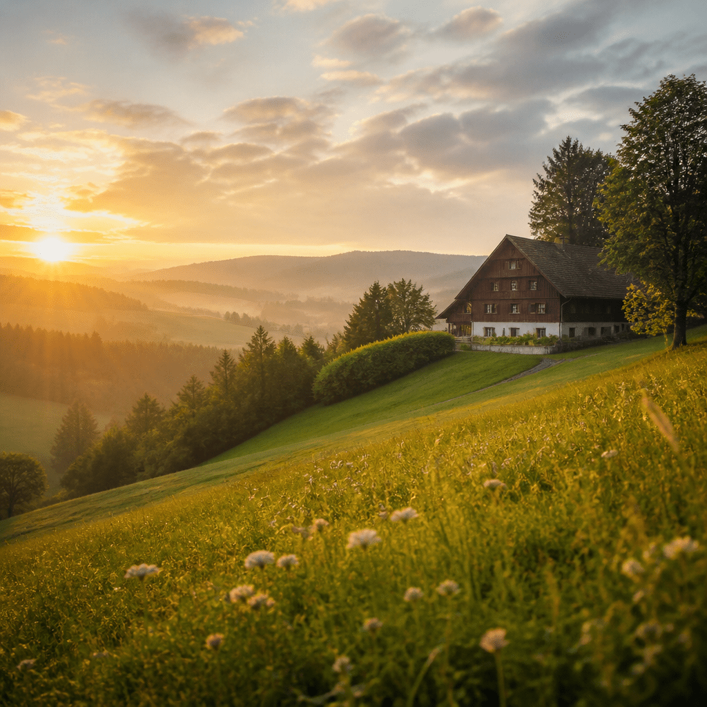 Symbolbild zu Vanessa Liberte Heimatfilm: nostalgische ländliche Landschaft im goldenen Licht
