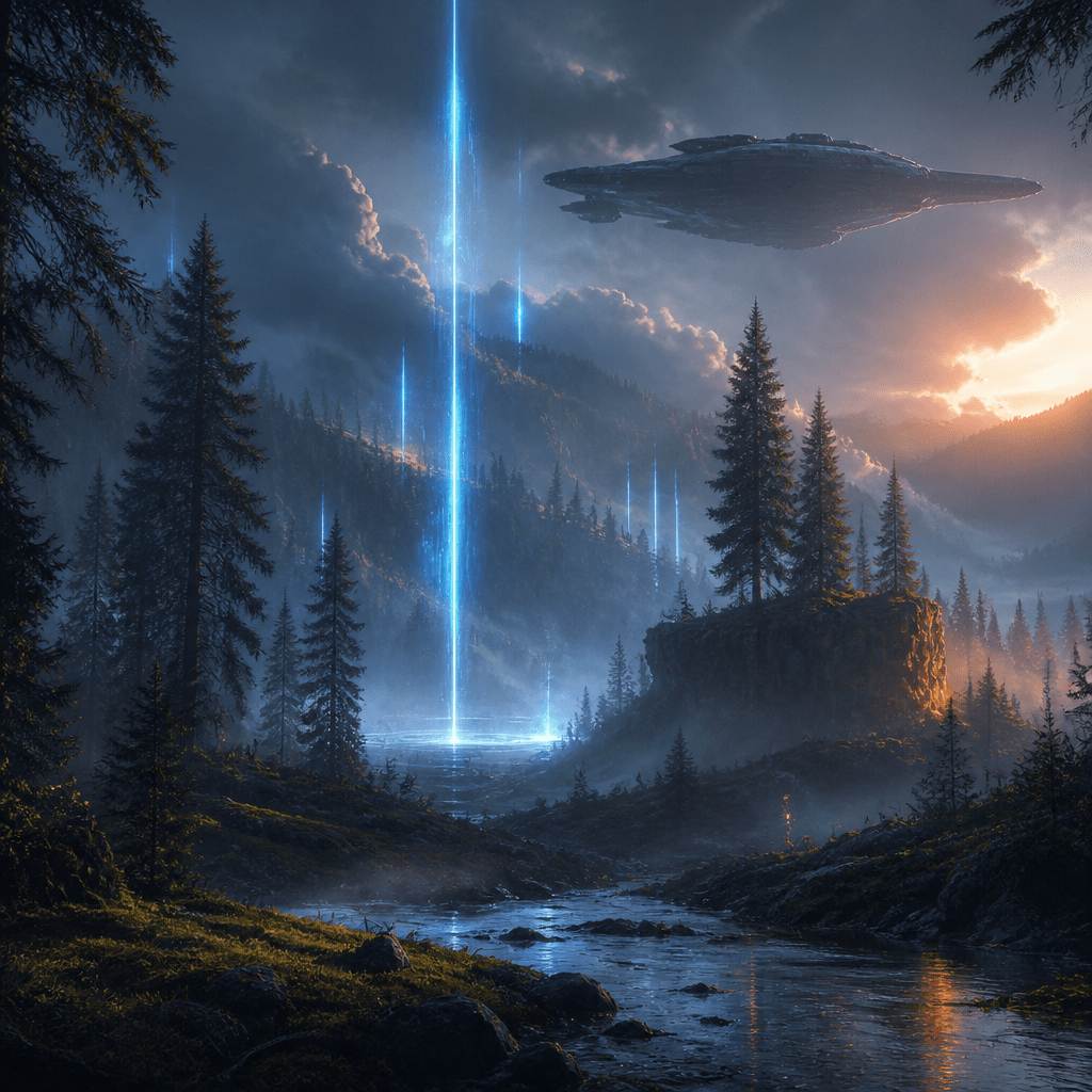 Symbolbild zur Besetzung von Ahsoka: mystische Science-Fiction-Landschaft mit Raumschiff-Silhouette