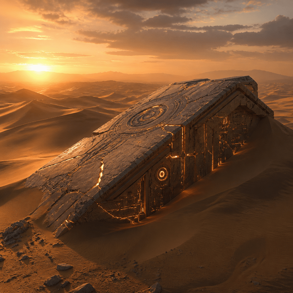 Symbolbild zu Westworld Staffel 4: futuristische Ruine in Wüstenlandschaft als Sinnbild verborgener Kontrolle