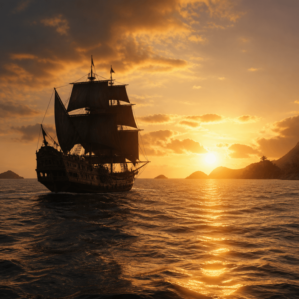 Piratenschiff auf hoher See bei Sonnenuntergang symbolisiert Abenteuer der One Piece Netflix Staffel 2